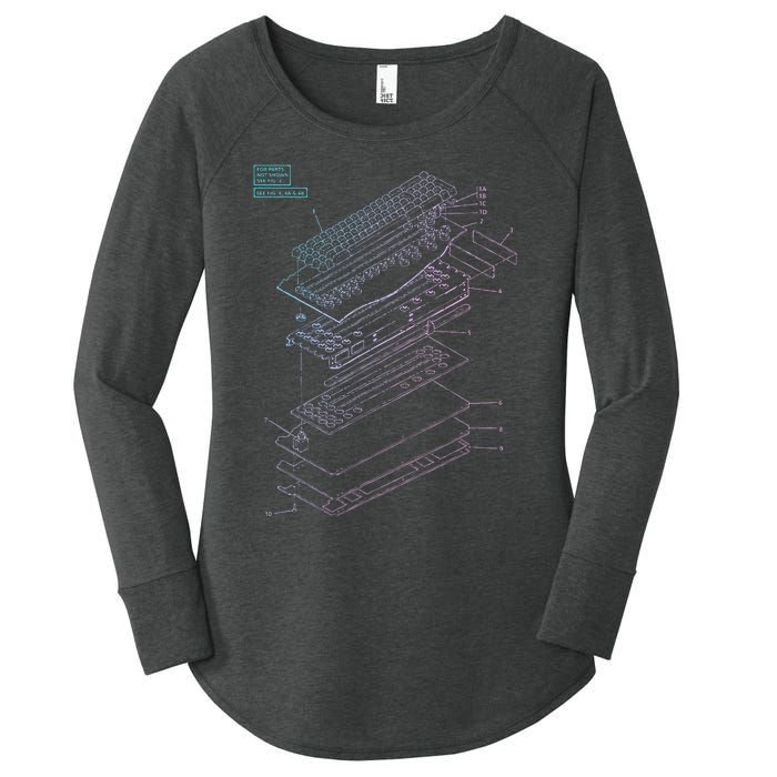 Mechanical Keyboard Patent Drawing Graphic Design Art Women's Perfect Tri Tunic Long Sleeve Shirt