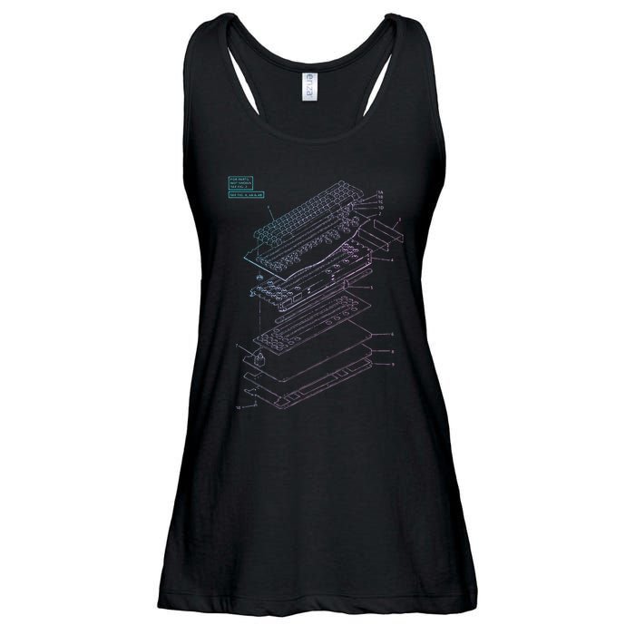 Mechanical Keyboard Patent Drawing Graphic Design Art Ladies Essential Flowy Tank