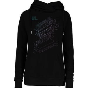 Mechanical Keyboard Patent Drawing Graphic Design Art Womens Funnel Neck Pullover Hood