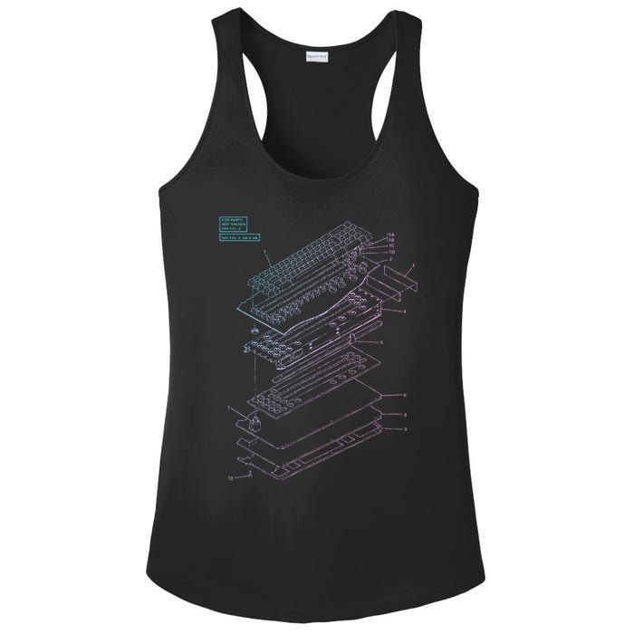 Mechanical Keyboard Patent Drawing Graphic Design Art Ladies PosiCharge Competitor Racerback Tank