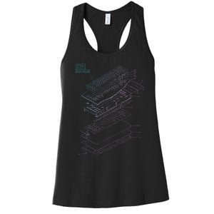 Mechanical Keyboard Patent Drawing Graphic Design Art Women's Racerback Tank