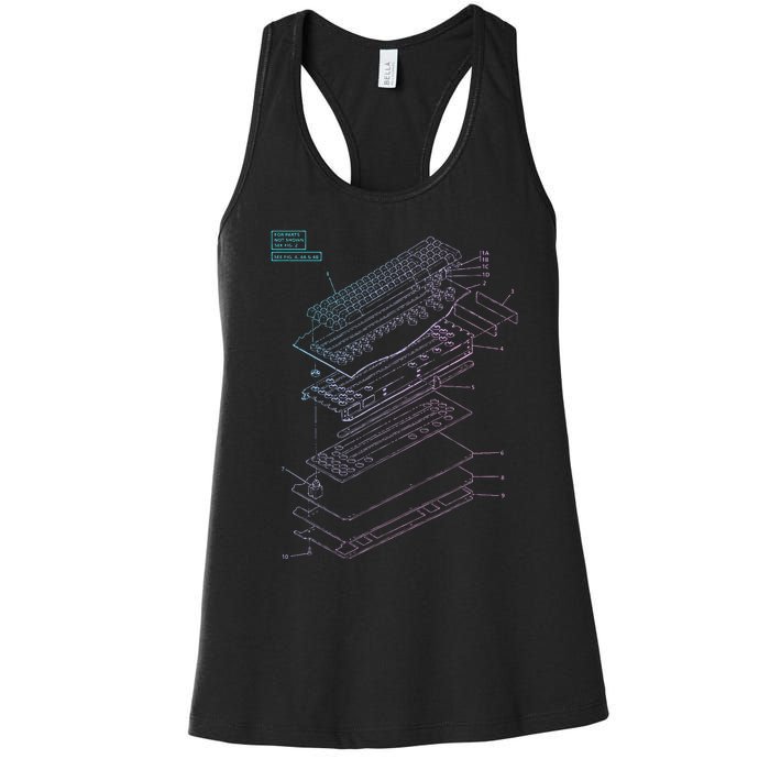 Mechanical Keyboard Patent Drawing Graphic Design Art Women's Racerback Tank