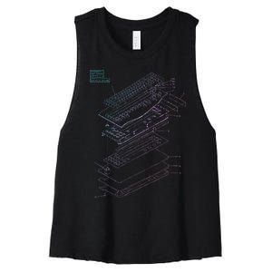 Mechanical Keyboard Patent Drawing Graphic Design Art Women's Racerback Cropped Tank