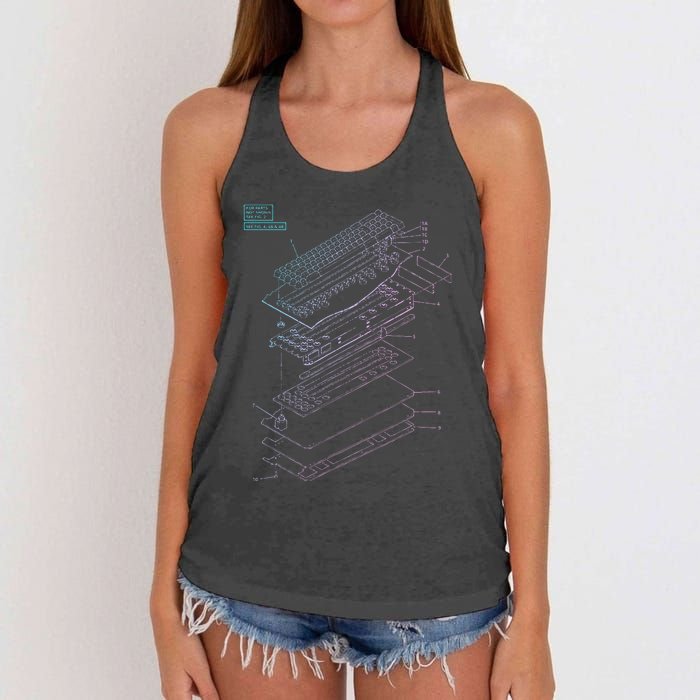 Mechanical Keyboard Patent Drawing Graphic Design Art Women's Knotted Racerback Tank