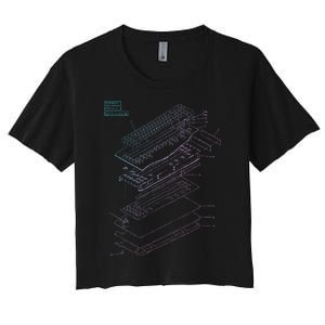 Mechanical Keyboard Patent Drawing Graphic Design Art Women's Crop Top Tee