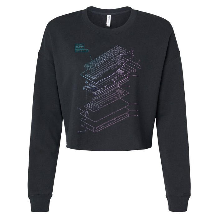 Mechanical Keyboard Patent Drawing Graphic Design Art Cropped Pullover Crew