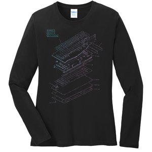 Mechanical Keyboard Patent Drawing Graphic Design Art Ladies Long Sleeve Shirt