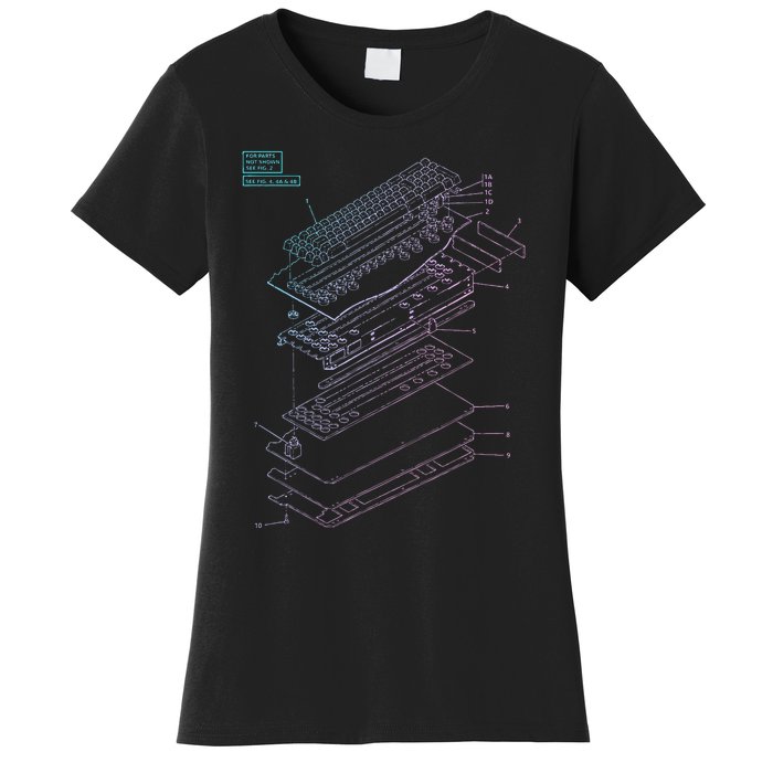 Mechanical Keyboard Patent Drawing Graphic Design Art Women's T-Shirt