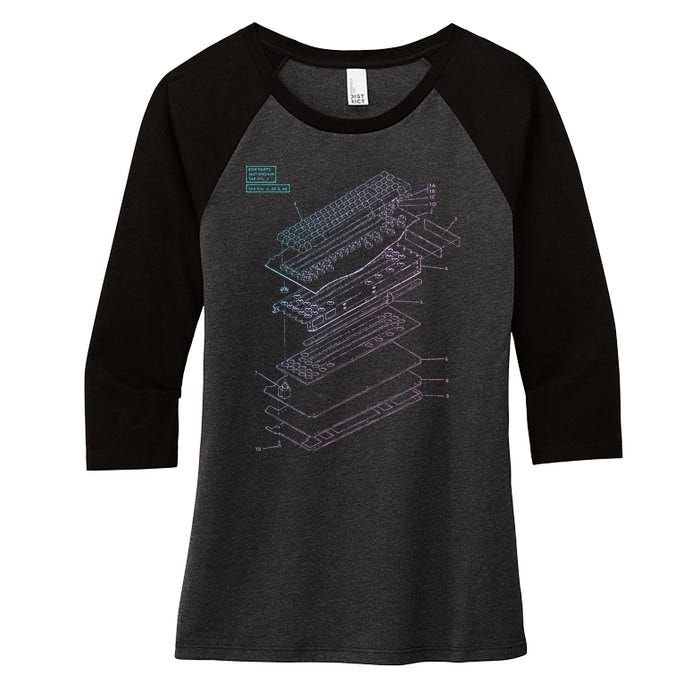 Mechanical Keyboard Patent Drawing Graphic Design Art Women's Tri-Blend 3/4-Sleeve Raglan Shirt