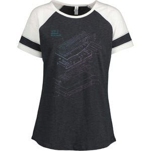 Mechanical Keyboard Patent Drawing Graphic Design Art Enza Ladies Jersey Colorblock Tee