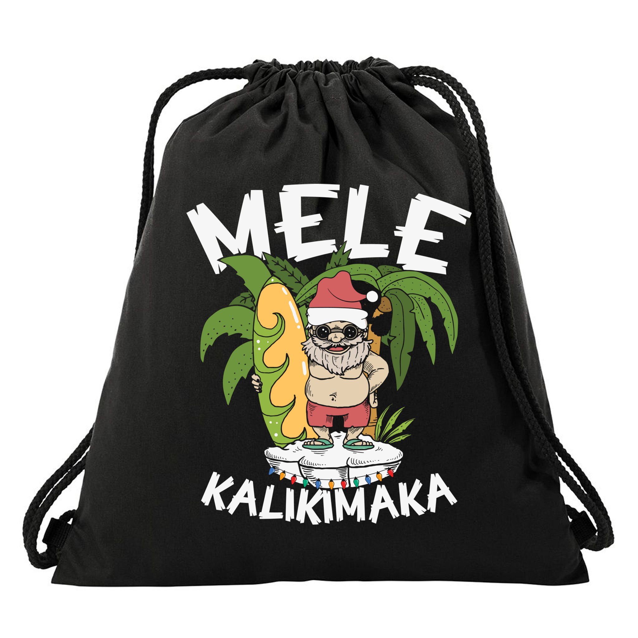 Mele Kalikimaka Palm Tree Hawaiian Christmas In July Drawstring Bag