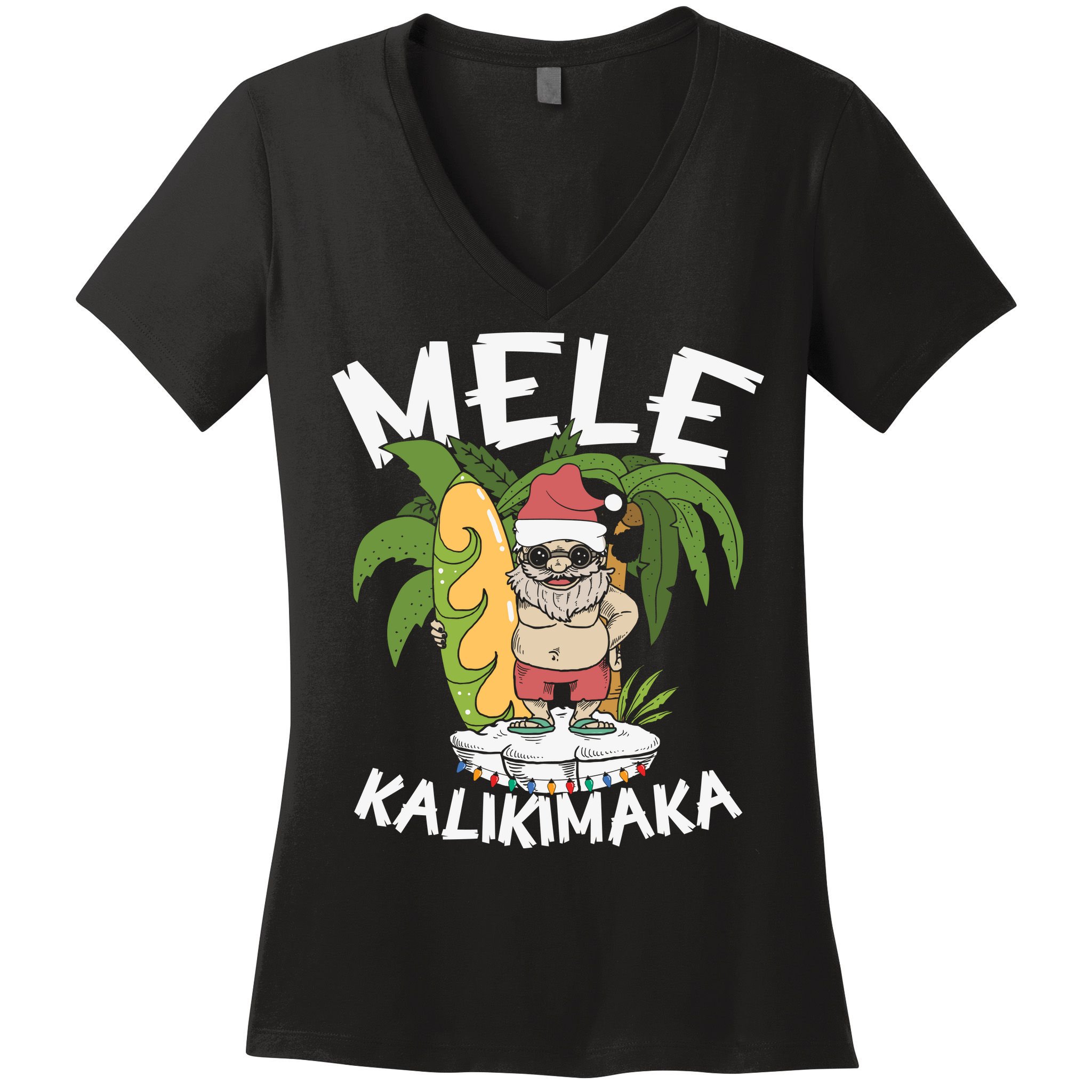 Mele Kalikimaka Palm Tree Hawaiian Christmas In July Women's V-Neck T-Shirt