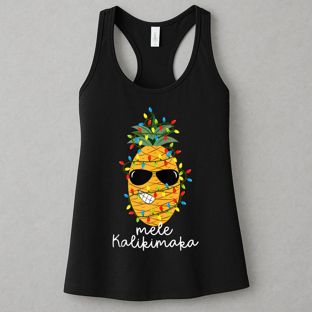Mele Kalikimaka Pineapple Tree Hawaiian Christmas In July Tank Top Womens Tank Top
