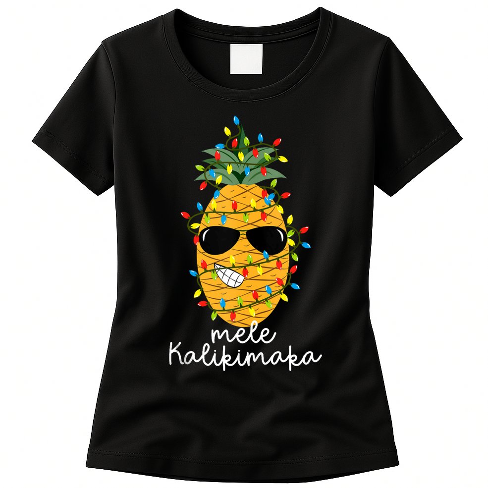 Mele Kalikimaka Pineapple Tree Hawaiian Christmas In July Tank Top Womens T-Shirt