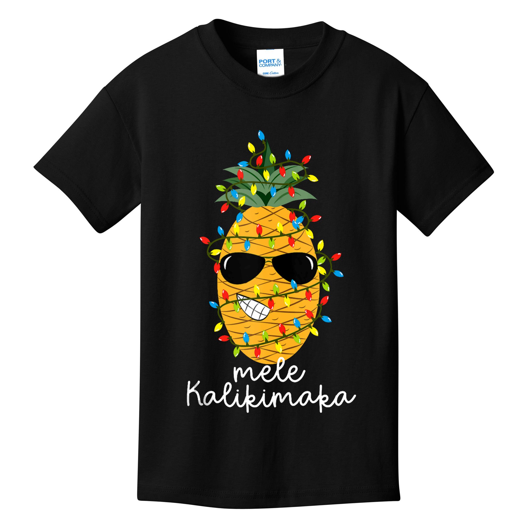 Mele Kalikimaka Pineapple Tree Hawaiian Christmas In July Tank Top Kids T-Shirt