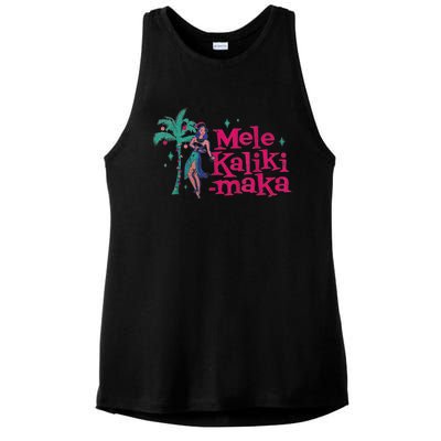 Mele Kalikimaka Retro Aloha Hula Dancer Girl Hawaiian Xmas Ladies PosiCharge Tri-Blend Wicking Tank