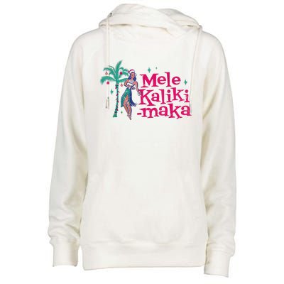 Mele Kalikimaka Retro Aloha Hula Dancer Girl Hawaiian Xmas Womens Funnel Neck Pullover Hood