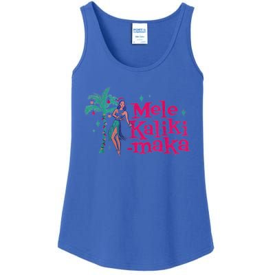 Mele Kalikimaka Retro Aloha Hula Dancer Girl Hawaiian Xmas Ladies Essential Tank