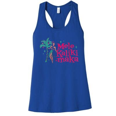 Mele Kalikimaka Retro Aloha Hula Dancer Girl Hawaiian Xmas Women's Racerback Tank