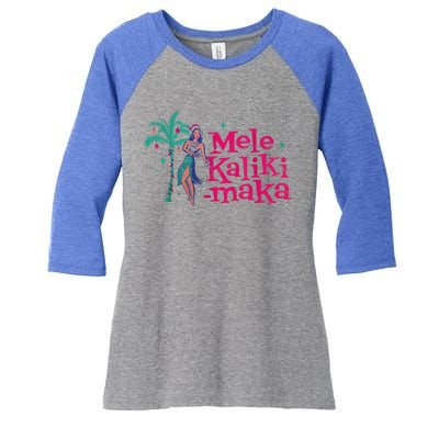 Mele Kalikimaka Retro Aloha Hula Dancer Girl Hawaiian Xmas Women's Tri-Blend 3/4-Sleeve Raglan Shirt