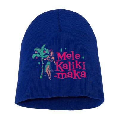 Mele Kalikimaka Retro Aloha Hula Dancer Girl Hawaiian Xmas Short Acrylic Beanie