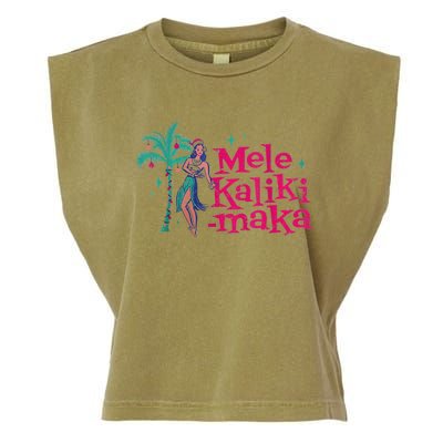 Mele Kalikimaka Retro Aloha Hula Dancer Girl Hawaiian Xmas Garment-Dyed Women's Muscle Tee