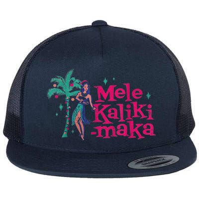 Mele Kalikimaka Retro Aloha Hula Dancer Girl Hawaiian Xmas Flat Bill Trucker Hat