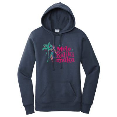 Mele Kalikimaka Retro Aloha Hula Dancer Girl Hawaiian Xmas Women's Pullover Hoodie