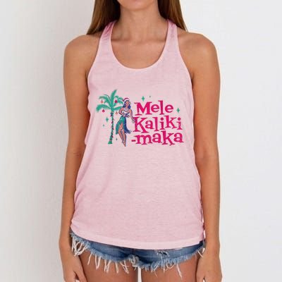 Mele Kalikimaka Retro Aloha Hula Dancer Girl Hawaiian Xmas Women's Knotted Racerback Tank