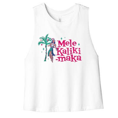 Mele Kalikimaka Retro Aloha Hula Dancer Girl Hawaiian Xmas Women's Racerback Cropped Tank