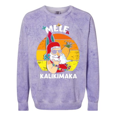 Mele Kalikimaka Retro Tropical Christmas Santa Rock Roll Colorblast Crewneck Sweatshirt