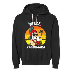 Mele Kalikimaka Retro Tropical Christmas Santa Rock Roll Garment-Dyed Fleece Hoodie