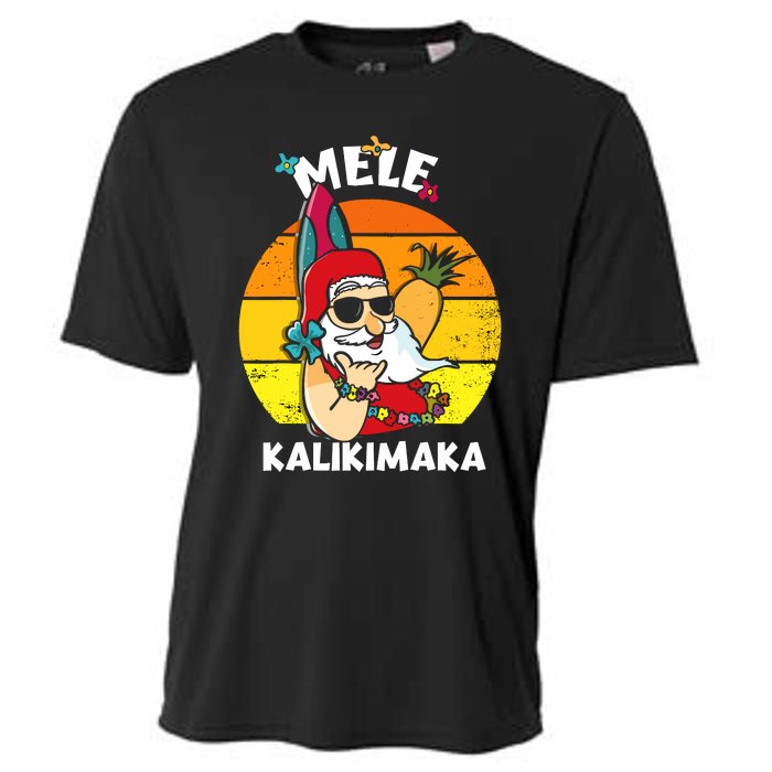 Mele Kalikimaka Retro Tropical Christmas Santa Rock Roll Cooling Performance Crew T-Shirt