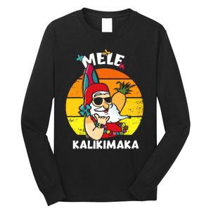 Mele Kalikimaka Retro Tropical Christmas Santa Rock Roll Long Sleeve Shirt