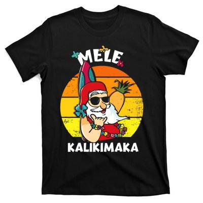 Mele Kalikimaka Retro Tropical Christmas Santa Rock Roll T-Shirt