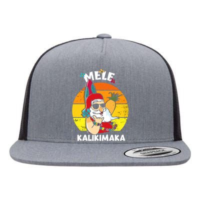 Mele Kalikimaka Retro Tropical Christmas Santa Rock Roll Flat Bill Trucker Hat