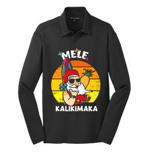 Mele Kalikimaka Retro Tropical Christmas Santa Rock Roll Silk Touch Performance Long Sleeve Polo