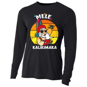 Mele Kalikimaka Retro Tropical Christmas Santa Rock Roll Cooling Performance Long Sleeve Crew