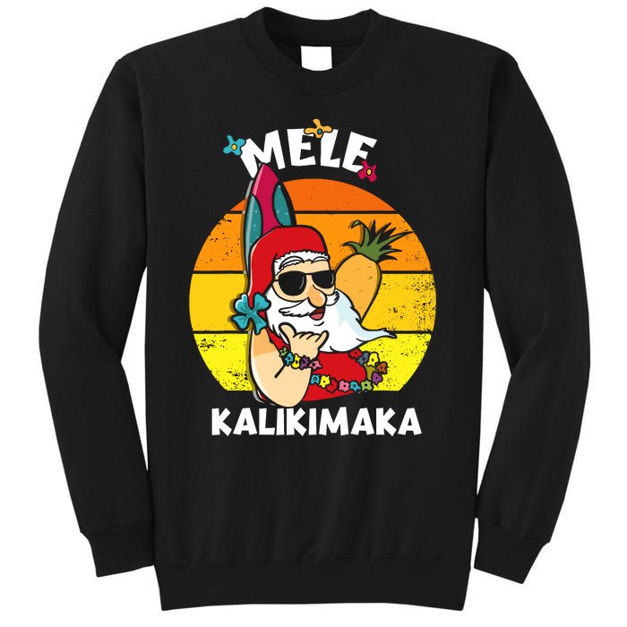 Mele Kalikimaka Retro Tropical Christmas Santa Rock Roll Tall Sweatshirt