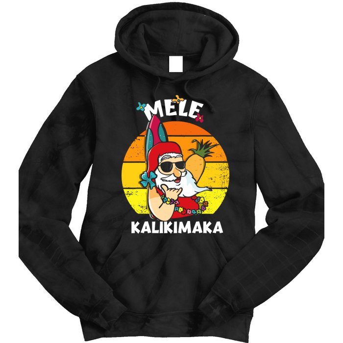 Mele Kalikimaka Retro Tropical Christmas Santa Rock Roll Tie Dye Hoodie