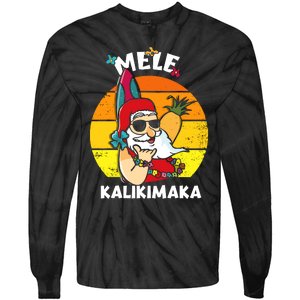 Mele Kalikimaka Retro Tropical Christmas Santa Rock Roll Tie-Dye Long Sleeve Shirt