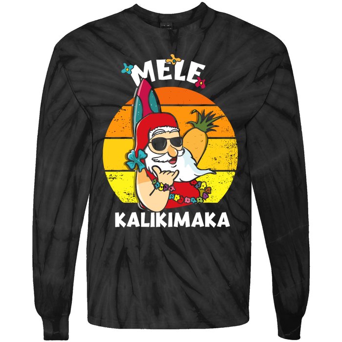 Mele Kalikimaka Retro Tropical Christmas Santa Rock Roll Tie-Dye Long Sleeve Shirt