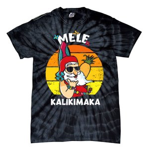 Mele Kalikimaka Retro Tropical Christmas Santa Rock Roll Tie-Dye T-Shirt