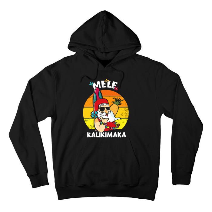 Mele Kalikimaka Retro Tropical Christmas Santa Rock Roll Tall Hoodie