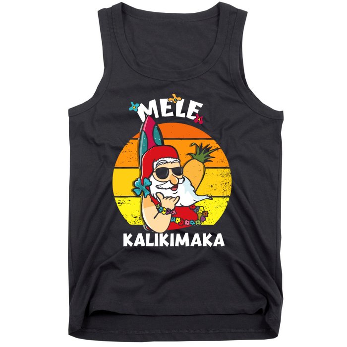 Mele Kalikimaka Retro Tropical Christmas Santa Rock Roll Tank Top