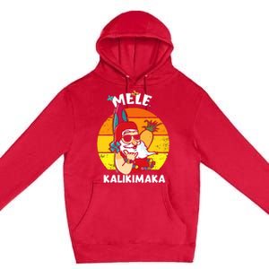 Mele Kalikimaka Retro Tropical Christmas Santa Rock Roll Premium Pullover Hoodie