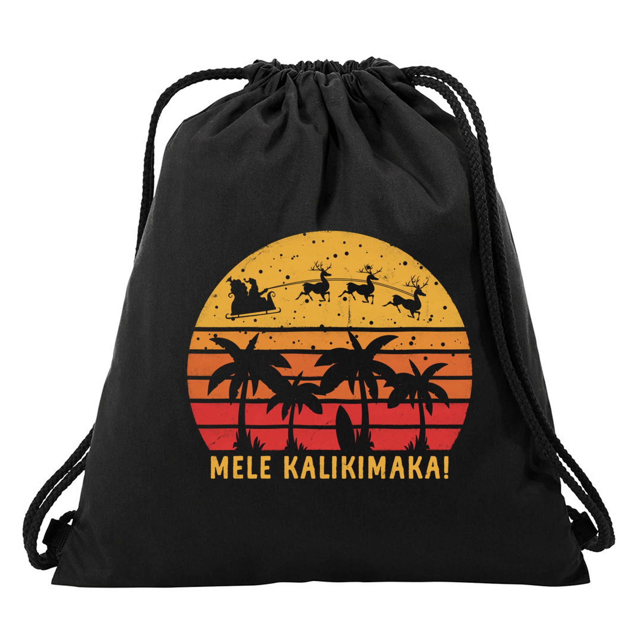 Mele Kalikimaka Retro Hawaiian Christmas Family Vacation Great Gift Drawstring Bag