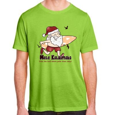 Mele Kalikimaka Santa Claus Surfing Palm Trees Christmas Adult ChromaSoft Performance T-Shirt