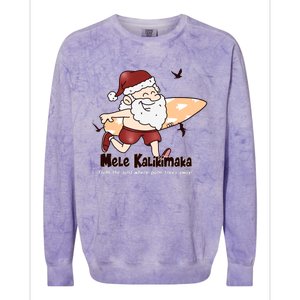 Mele Kalikimaka Santa Claus Surfing Palm Trees Christmas Colorblast Crewneck Sweatshirt