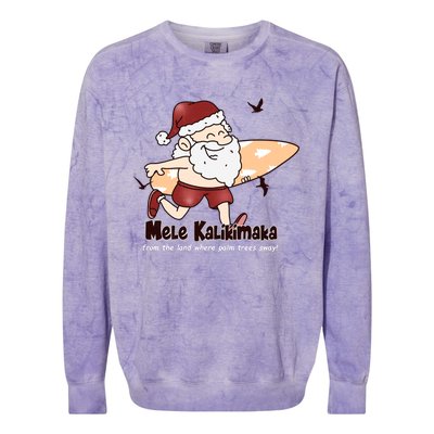 Mele Kalikimaka Santa Claus Surfing Palm Trees Christmas Colorblast Crewneck Sweatshirt